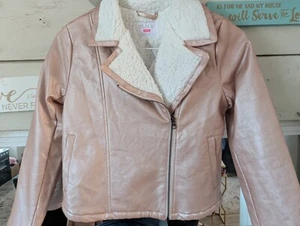 Childrens Place Jacket Girls 14 XL New Leather Rose Gold Cropped Sweater Fur  - Picture 1 of 8