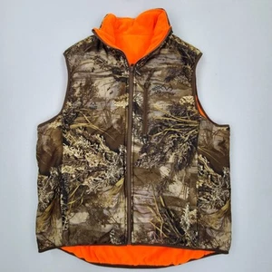 Real Tree Reversible Camo & Blaze Orange Fleece Hunting Vest Hardwood Warm Sz L - Picture 1 of 15