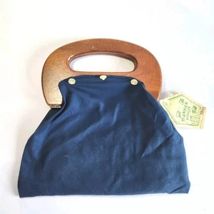 NWT Bermuda Purse Bag Liner Wooden Handles Pearlized Buttons 10.5" Hippie Boho - Picture 1 of 6