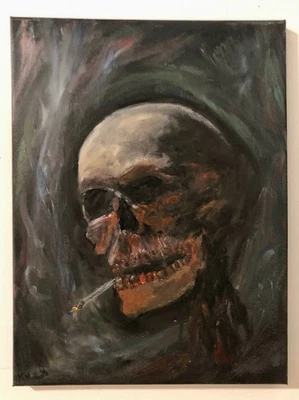 Smoking Kills — Pintura al óleo original 16x12 sobre lienzo | Arte oscuro | Calavera |  Foto 1 de 3