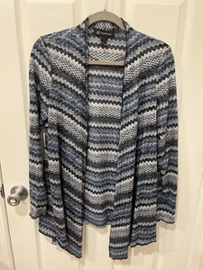 INC INTERNATIONAL CONCEPTS Open Front Light Cardigan Blue Black Gray Print Large - Picture 1 of 4