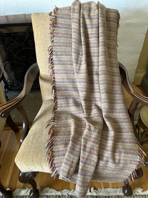 Avoca Ireland 100%  New Wool Striped Throw Blanket Red Cobalt Blue Beige 44x60 - Image 1 of 4