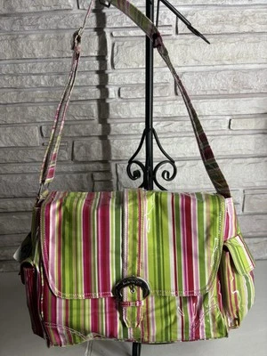 Kalencom Diaper Bag Pink Red Green Stripes, Bottle Bag, Change Pad, Zipper Bag - Image 1 of 4