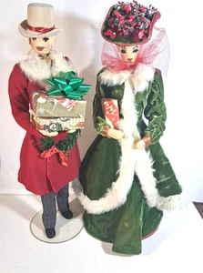Vintage Victorian Edwardian Chistmas Couple Figures Dolls w/Gifts handmade 19" - Picture 1 of 17