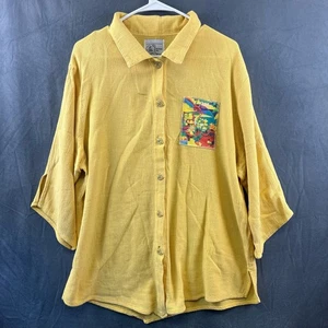 Vintage Michael Leu Art Knit Canvas Decorative Leaf Button-Down Cardigan Large - Picture 1 of 9