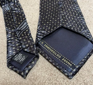 Ermenegildo Zegna Herren Krawatte Blau Gold Design Italienische Seide 3,75 Zoll - Bild 1 von 7