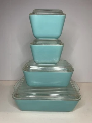 Pyrex Refrigerator Dish Complete Set Fridgies 501 502 503 Lids Robins Egg Blue - Image 1 of 4