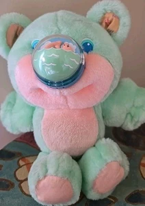 Playskool Vintage Nosy Bear Guppy Plush Green Pink Dolphin Nose Spins 1987 Works - Picture 1 of 9