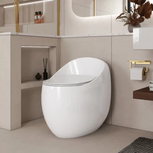 Single Flush Egg Shaped Toilet Bright White Household Toilet - Picture 1 of 24