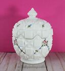 Westmoreland Milk Glass Old Quilt Pattern Candy Dish & Lid Hand Painted Flowers