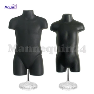 Black Kids' Mannequin Torsos - Child & Toddler Body Forms & 2 Stands + 2 Hangers - Picture 1 of 8