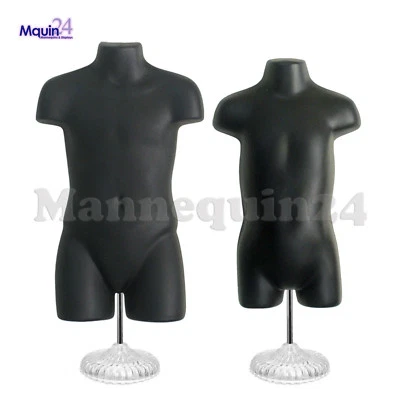 Black Kids' Mannequin Torsos - Child & Toddler Body Forms & 2 Stands + 2 Hangers - Image 1 of 4