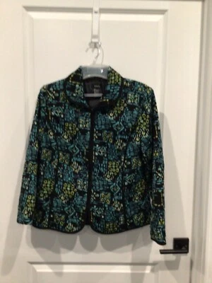 全新无标签 RQT 女式大号蓝色绿色西装夹克拉链全衬里长袖 — 第 1/4 张图片