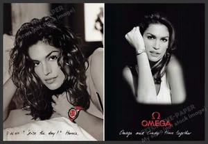 Omega Watches Cindy Crawford 1990s Print Advertisement 1 Page Front & Back - Picture 1 of 1