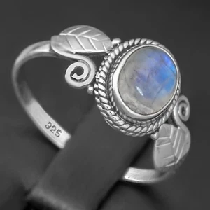 925 Sterling Silver Natural Moonstone Oval Gemstone Ring Gift Boxed - Picture 1 of 7