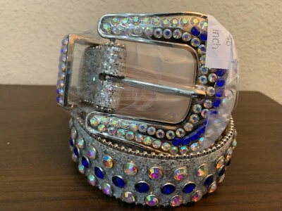NUEVO CON ETIQUETAS UNISEX MODA WESTERN IRIDISCENTE ESTRÁS CINTURÓN CON CORREA PLATEADA BRILLANTE Foto 1 de 4