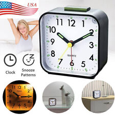 Quartz LED Alarm Clock w/ Night Light No Tick Snooze Silent Small Bedside Clock