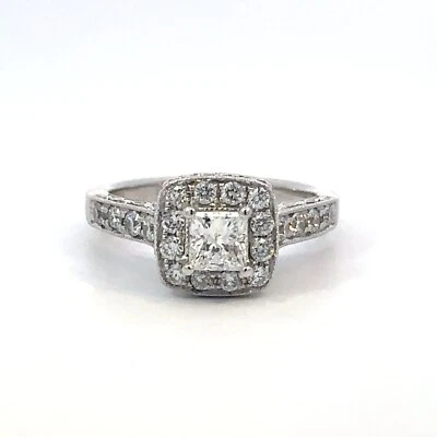 14K White Gold Princess Diamond Halo Engagement Ring Size 6 - Image 1 of 4