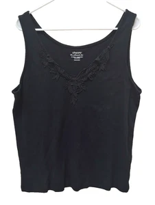 Chicos The Ultimate Tee Womens Tank Top XL Lace Black Cotton Layering Sleeveless - Picture 1 of 4