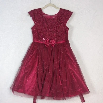 Vestido Formal Jona Michelle Niña Granate Brillante Tul Talla 12 Foto 1 de 4