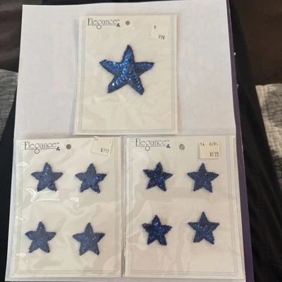 Sequin Sew On Stars, 2” & 1” Sizes, Blue, by Elegance, Patches, Embellishments - Image 1 of 4
