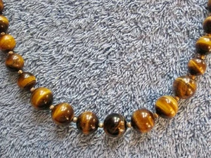 Collar Ojo de Tigre; Ojo de Gato Redondo Marrón Cuentas Graduadas 12"; Langosta - Imagen 1 de 13