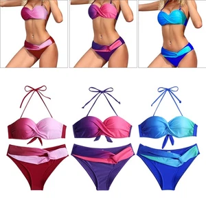 2PCS Bandeau Padded Push Up Strapless Bikini Set Bathing Suit Swimwear Swimsuit - Picture 1 of 26