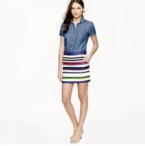 J.CREW Madewell multi stripe mini skirt size 00 cotton blend chino rainbow color - Picture 1 of 9