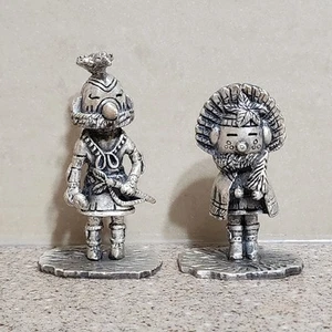 Pair Of Native American HOPI GODS Kachina Pewter Figurines 3" & 2.5" - Picture 1 of 16