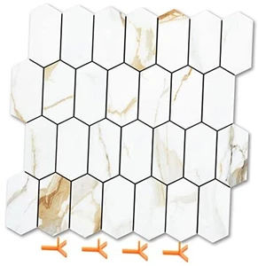 Azulejo largo hexagonal pelar y pegar salpicadero - Hojas 10 mármol dorado Calacatta - Imagen 1 de 7