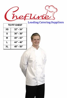 BONCHEF Long Sleeve Chef Jacket (Black or White,Studded Fastening) Unisex Chef Clothing