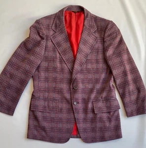 Vintage Herren Prestige Kleidung Polyester burgunderrot kariert Sportmantel Blazer rotes Futter - Bild 1 von 6