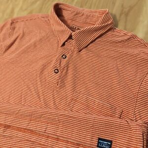 LL Bean Mens L Polo Shirt REG S/S Slightly Fitted Performance Snap Button Orange