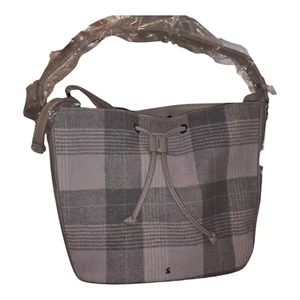 JOULES UK Women's Shoulder Bag Gray Plaid Pattern Tote NEW - Picture 1 of 11