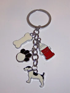 PERRO Cachorro Tono Plateado LLAVERO LLAVERO Soporte FOB Pata Hidrante Hueso - Imagen 1 de 1