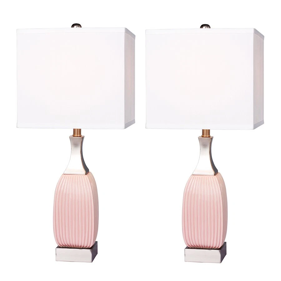Керамическая настольная лампа Fangio Lighting 26,5 дюйма, розовая и никелевая, набор из 2 штук - W-8987PN-2PK - Изображение 1 из 1