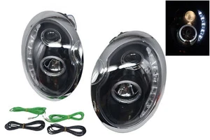 Luces de cabeza de proyector LED DRL negras para faros Mini Cooper R50 R53 2001-2006 - Imagen 1 de 8