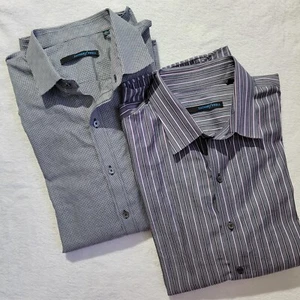 Pair Lot Of 2 Zachary Prell Button Down Long Sleeve Shirts Checked Striped XL - Picture 1 of 12