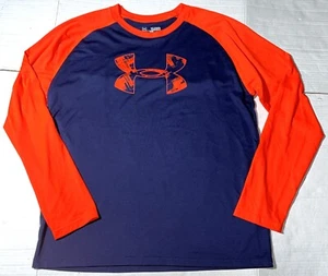Under Armour Blue Orange Long Sleeve Heat Gear Loose Athletic Shirt Top YXL XL - Picture 1 of 5