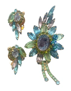 RARE Juliana Geode & Pastel Multicolored Rhinestone Pin & Earring Set, Verified - Picture 1 of 3