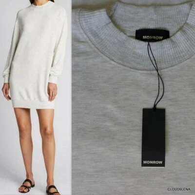 MONROW Anthropolgie 高领接缝柔软运动衫迷你连衣裙 尺寸 L 美国制造 — 第 1/4 张图片