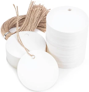 120PCS White Round Gift Tags Kraft Paper Gift Tags with String Blank Hang Tags f - Picture 1 of 11