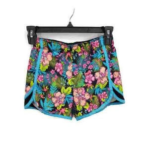 Justice floral print athletic shorts in size 7 Pink Blue - Picture 1 of 3