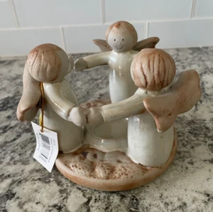 Christmas Holidays Ceramic Circle of 3 Angels Tea Light Candle Holder - Picture 1 of 7