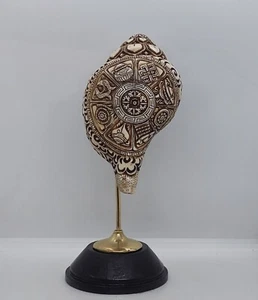 Eight luck signs Astamangala Tibetan Monk Ritual Conch Shell hand carved , AD - Picture 1 of 6