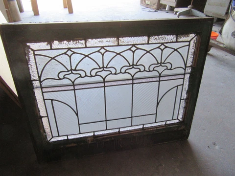 ~ ANTIQUE STAINED GLASS TRANSOM WINDOW 32 x 25.5 ~ ARCHITECTURAL SALVAGE Cover