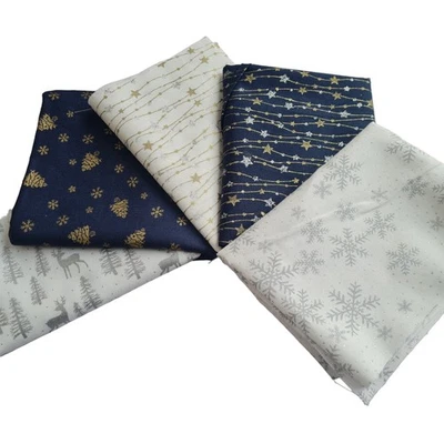 Navy white Christmas fat quarter bundle/ half metre quilting cotton Fabrics - Image 1 of 4