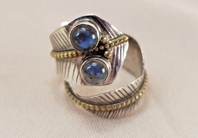 Anillo envolvente vintage de labradorita de dos tonos de plata de ley talla 7 Foto 1 de 4