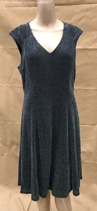White House Black Market Metallic Cap Sleeve V Neck Fit & Flare Dress - Size L - Picture 1 of 5