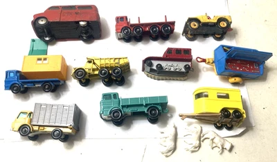 Винтажный 1960-е спичечный коробок литые грузовики + тракторы (10) оригинальный как найдено и использовано! - Изображение 1 из 4